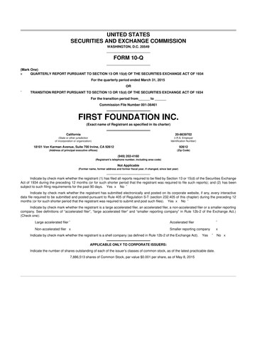 Thumbnail First Foundation
 10-Q Quarterly Report FY2015 
