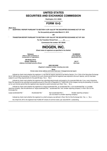 Thumbnail Inogen 10-Q Quarterly Report FY2015 