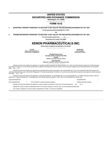 Thumbnail Xenon Pharmaceuticals 10-Q Quarterly Report FY 