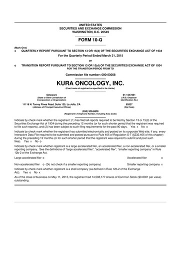 Miniature Kura Oncology
 10-Q Rapport trimestriel 2015 