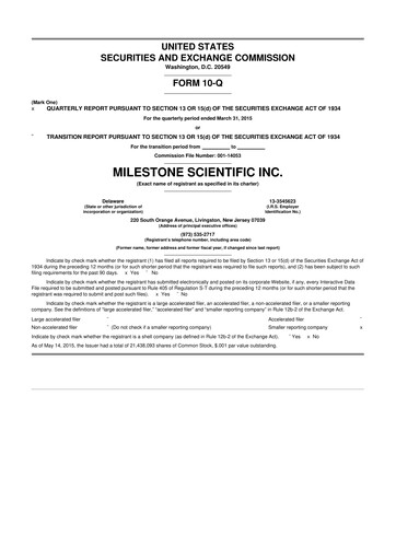 Vorschaubild Milestone Scientific 10-Q Quartalsbericht 2015 