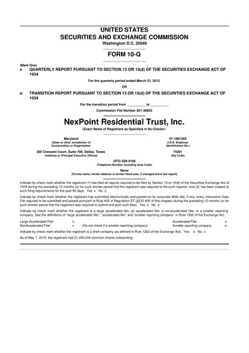 Thumbnail NexPoint Residential Trust 10-Q Quarterly Report FY 
