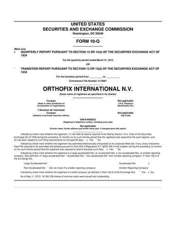 Vorschaubild Orthofix Medical
 10-Q Quartalsbericht 2015 