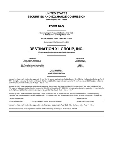 Thumbnail Destination XL 10-Q Quarterly Report FY2015 