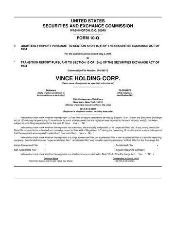 Thumbnail Vince Holding 10-Q Quarterly Report FY2015 