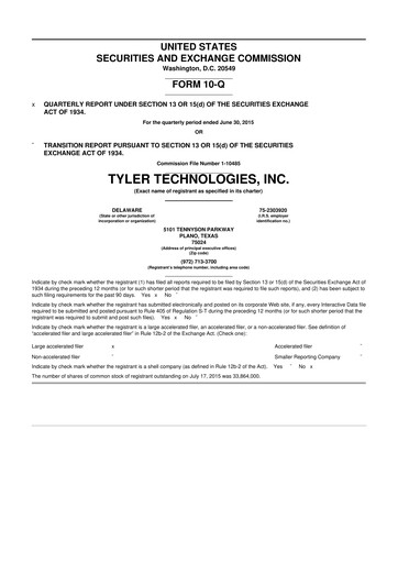 Thumbnail Tyler Technologies
 10-Q Quarterly Report FY2015 