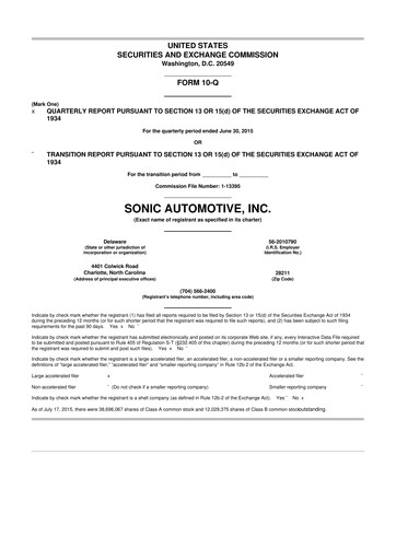 Thumbnail Sonic Automotive
 10-Q Quarterly Report FY2015 