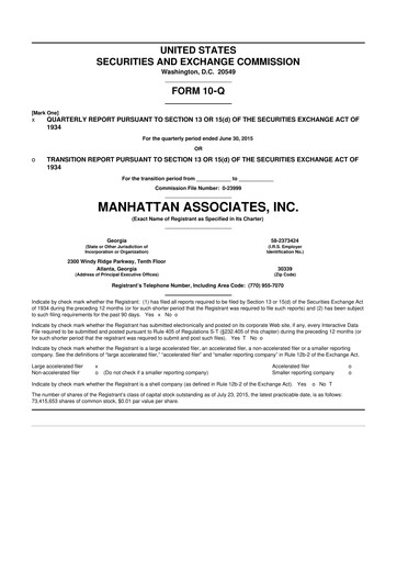 Thumbnail Manhattan Associates
 10-Q Quarterly Report FY2015 