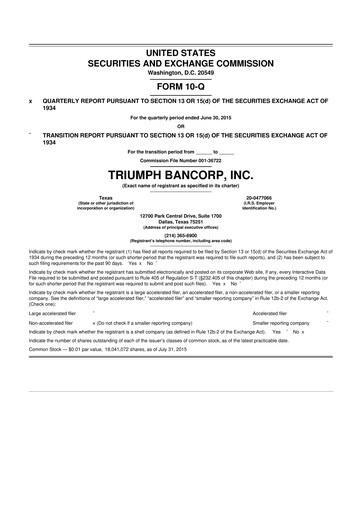 Thumbnail Triumph Financial 10-Q Quarterly Report FY2015 