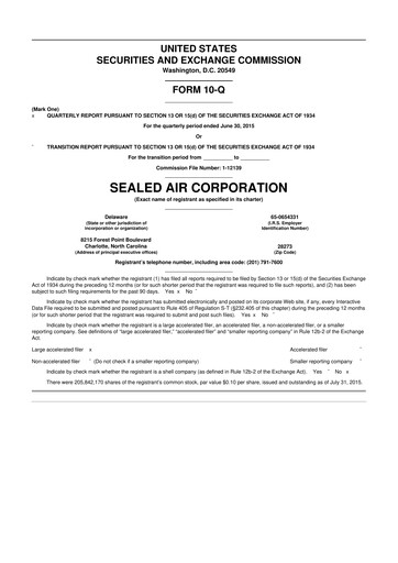 Miniature Sealed Air
 10-Q Rapport trimestriel 2015 
