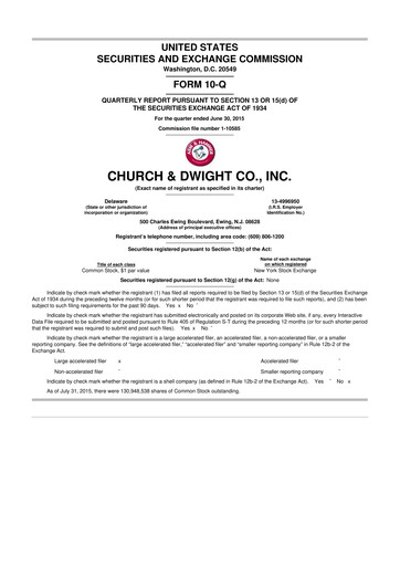 Thumbnail Church & Dwight
 10-Q Quarterly Report FY2015 