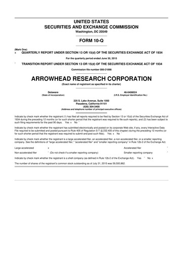 Thumbnail Arrowhead Pharmaceuticals
 10-Q Quarterly Report FY2015 
