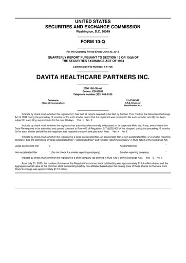 Thumbnail DaVita 10-Q Quarterly Report FY2015 