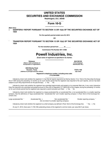 Miniature Powell Industries 10-Q Rapport trimestriel 2015 