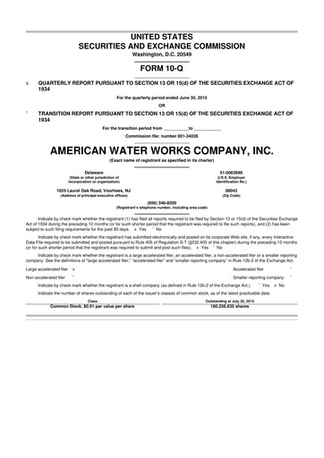 Thumbnail American Water 10-Q Quarterly Report FY2015 