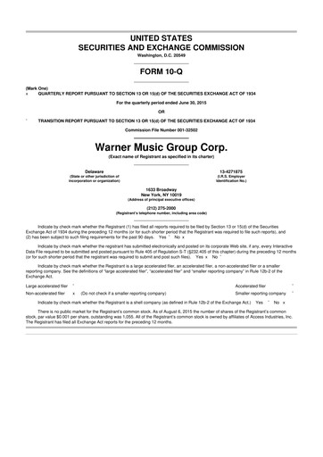Thumbnail Warner Music Group
 10-Q Quarterly Report FY2015 