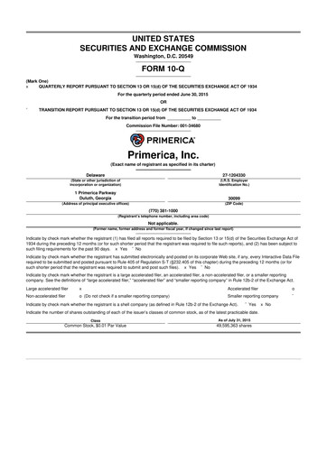 Thumbnail Primerica
 10-Q Quarterly Report FY2015 