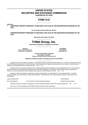 Miniature TriNet 10-Q Rapport trimestriel 2015 