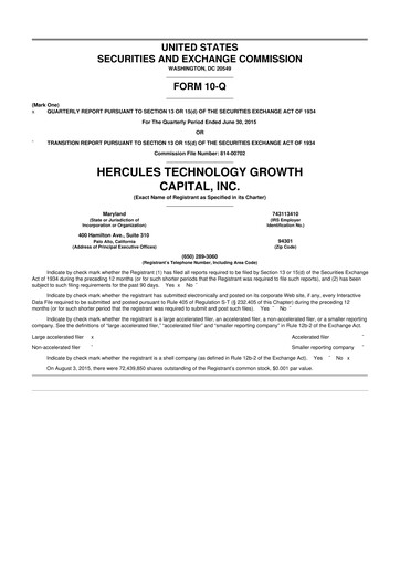 Thumbnail Hercules Capital
 10-Q Quarterly Report FY 
