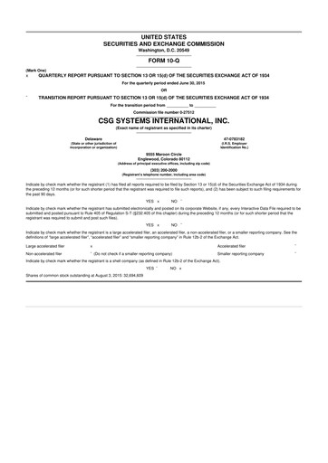 Thumbnail CSG International
 10-Q Quarterly Report FY2015 
