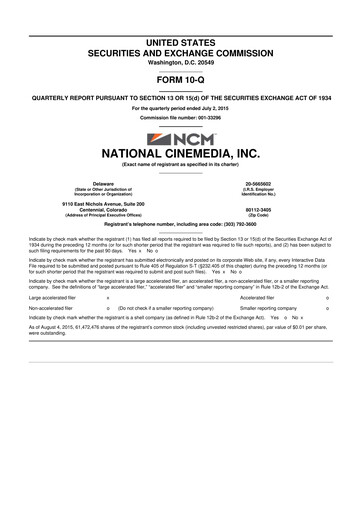 Thumbnail National CineMedia 10-Q Quarterly Report FY2015 