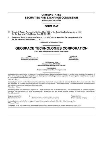 Thumbnail Geospace Technologies
 10-Q Quarterly Report FY2015 