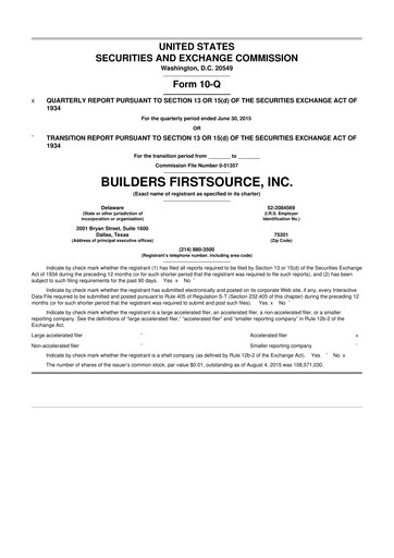 Thumbnail Builders FirstSource
 10-Q Quarterly Report FY2015 