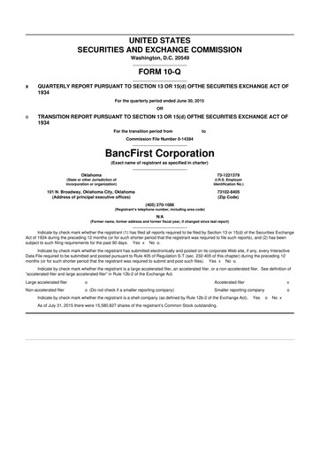 Thumbnail BancFirst 10-Q Quarterly Report FY 