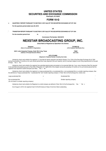 Thumbnail Nexstar Media Group
 10-Q Quarterly Report FY2015 