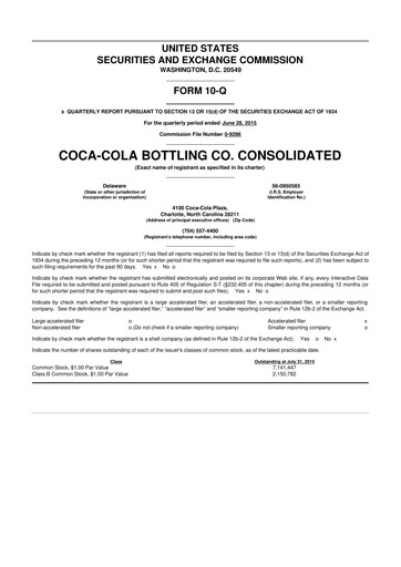 Thumbnail Coca-Cola Consolidated 10-Q Quarterly Report FY2015 