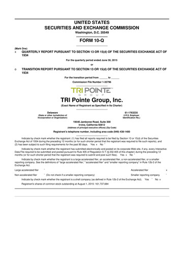 Thumbnail Tri Pointe Homes 10-Q Quarterly Report FY2015 