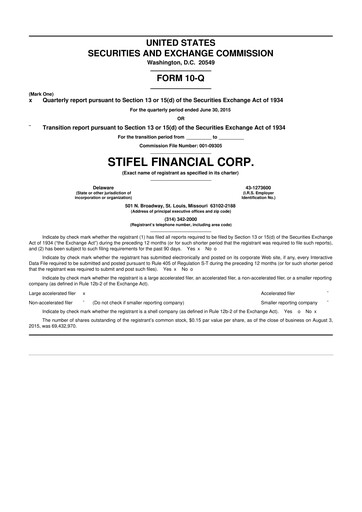 Thumbnail Stifel
 10-Q Quarterly Report FY 