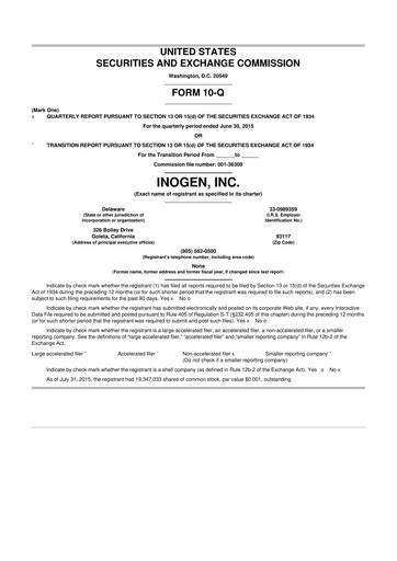 Thumbnail Inogen 10-Q Quarterly Report FY2015 