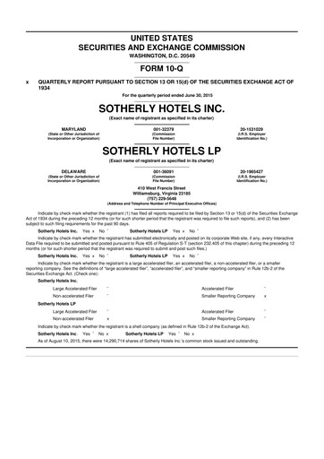 Miniature Sotherly Hotels 10-Q Rapport trimestriel  