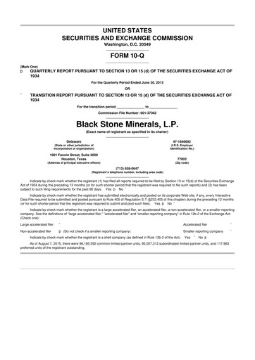Thumbnail Black Stone Minerals
 10-Q Quarterly Report FY2015 