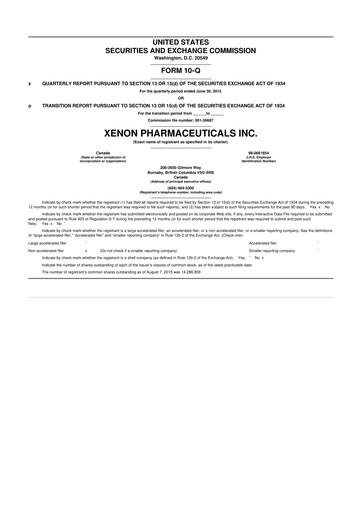 Thumbnail Xenon Pharmaceuticals 10-Q Quarterly Report FY 