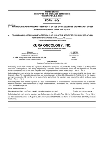 Miniature Kura Oncology
 10-Q Rapport trimestriel 2015 