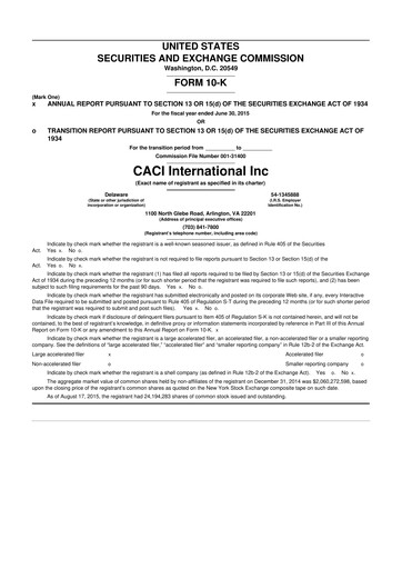 Thumbnail CACI International Inc 10-K Annual Report 2015