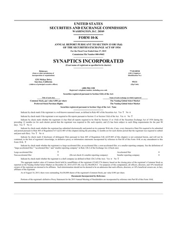 Thumbnail Synaptics 10-K Annual Report 2015