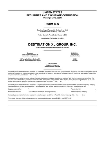 Thumbnail Destination XL 10-Q Quarterly Report FY2015 