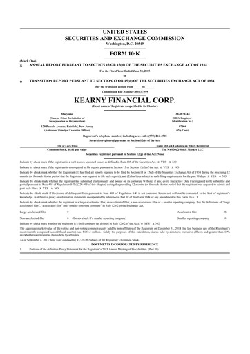 Thumbnail Kearny Financial
 10-K Annual Report 2015