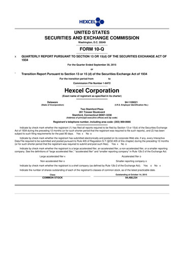 Thumbnail Hexcel
 10-Q Quarterly Report FY2015 