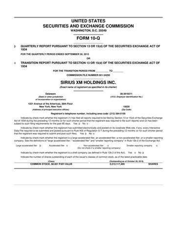 Thumbnail Sirius XM 10-Q Quarterly Report FY2015 