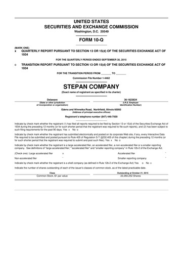 Thumbnail Stepan Company
 10-Q Quarterly Report FY2015 