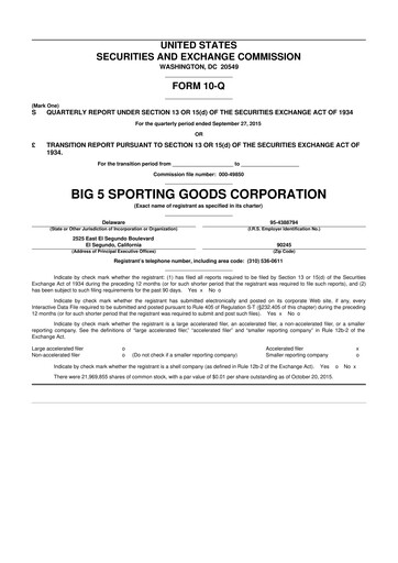 Thumbnail Big 5 Sporting Goods 10-Q Quarterly Report FY2015 