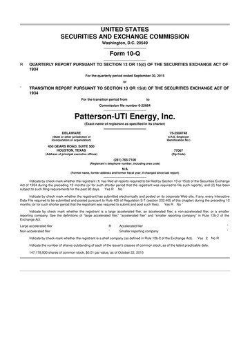 Thumbnail Patterson-UTI Energy 10-Q Quarterly Report FY2015 