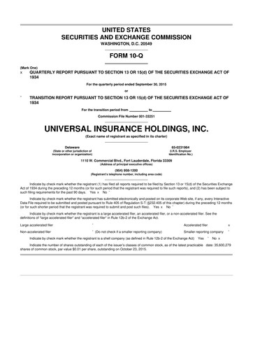 Vorschaubild Universal Insurance Holdings 10-Q Quartalsbericht 2015 