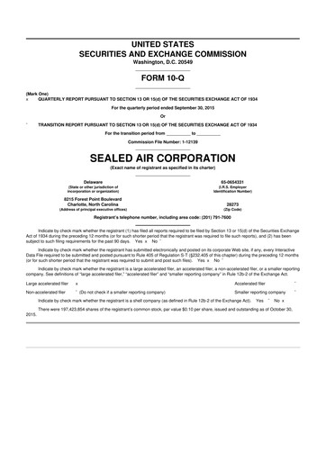 Miniature Sealed Air
 10-Q Rapport trimestriel 2015 