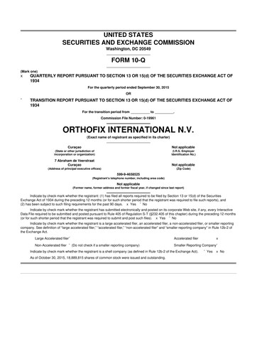 Vorschaubild Orthofix Medical
 10-Q Quartalsbericht 2015 
