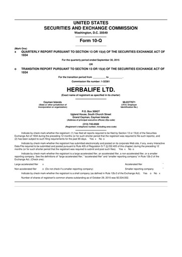 Thumbnail Herbalife 10-Q Quarterly Report FY2015 